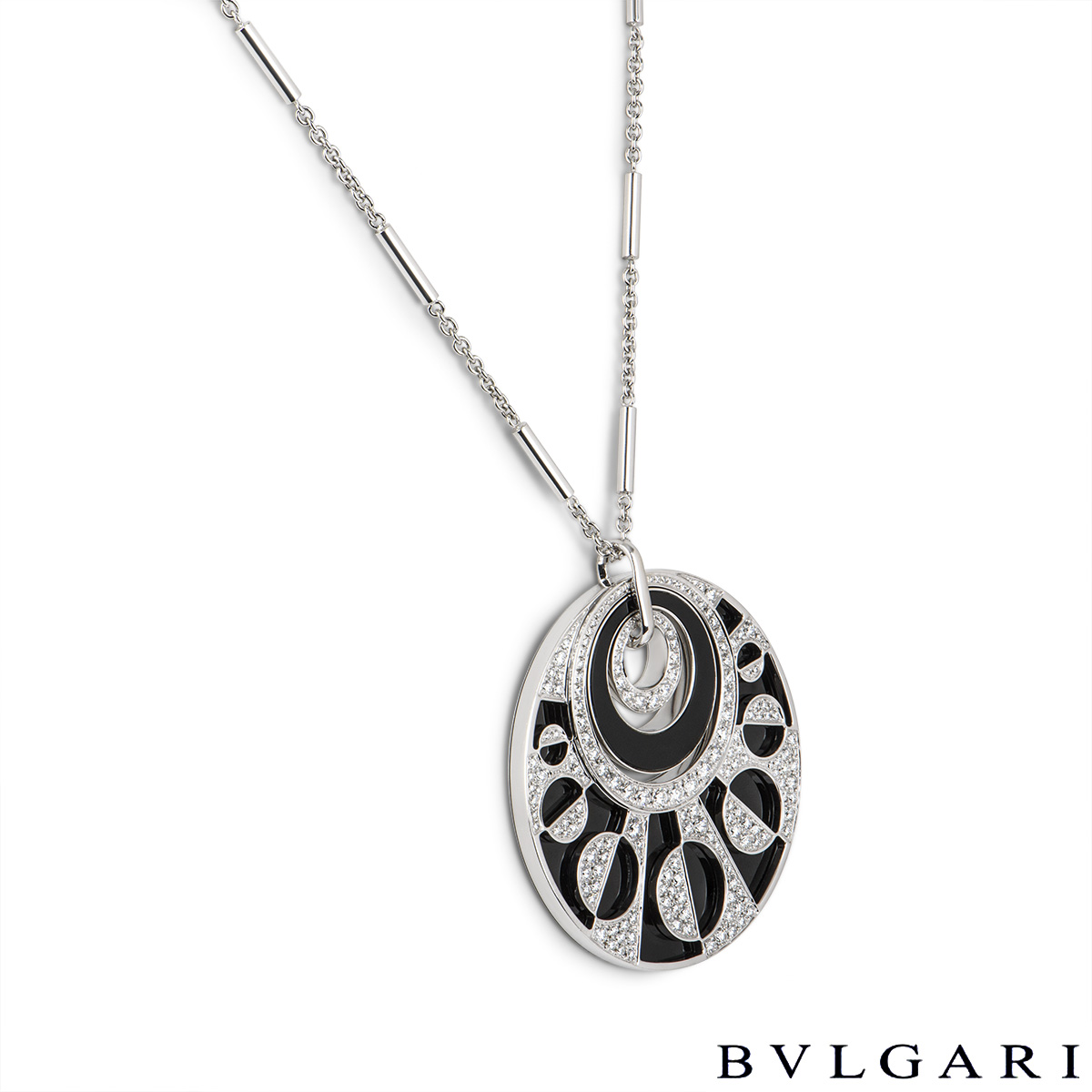 Bvlgari White Gold Diamond & Onyx Intarsio Large Necklace